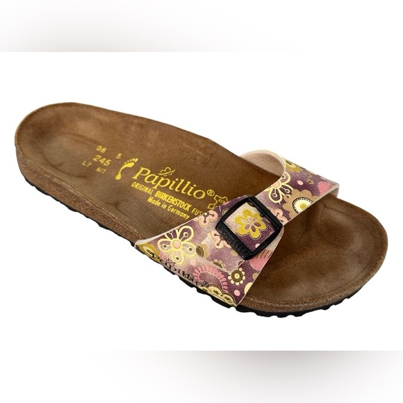 Papillio Birkenstock Birkis Women's Sandals Floral Pink Brown Yellow Sz 8 38 - Picture 3 of 7